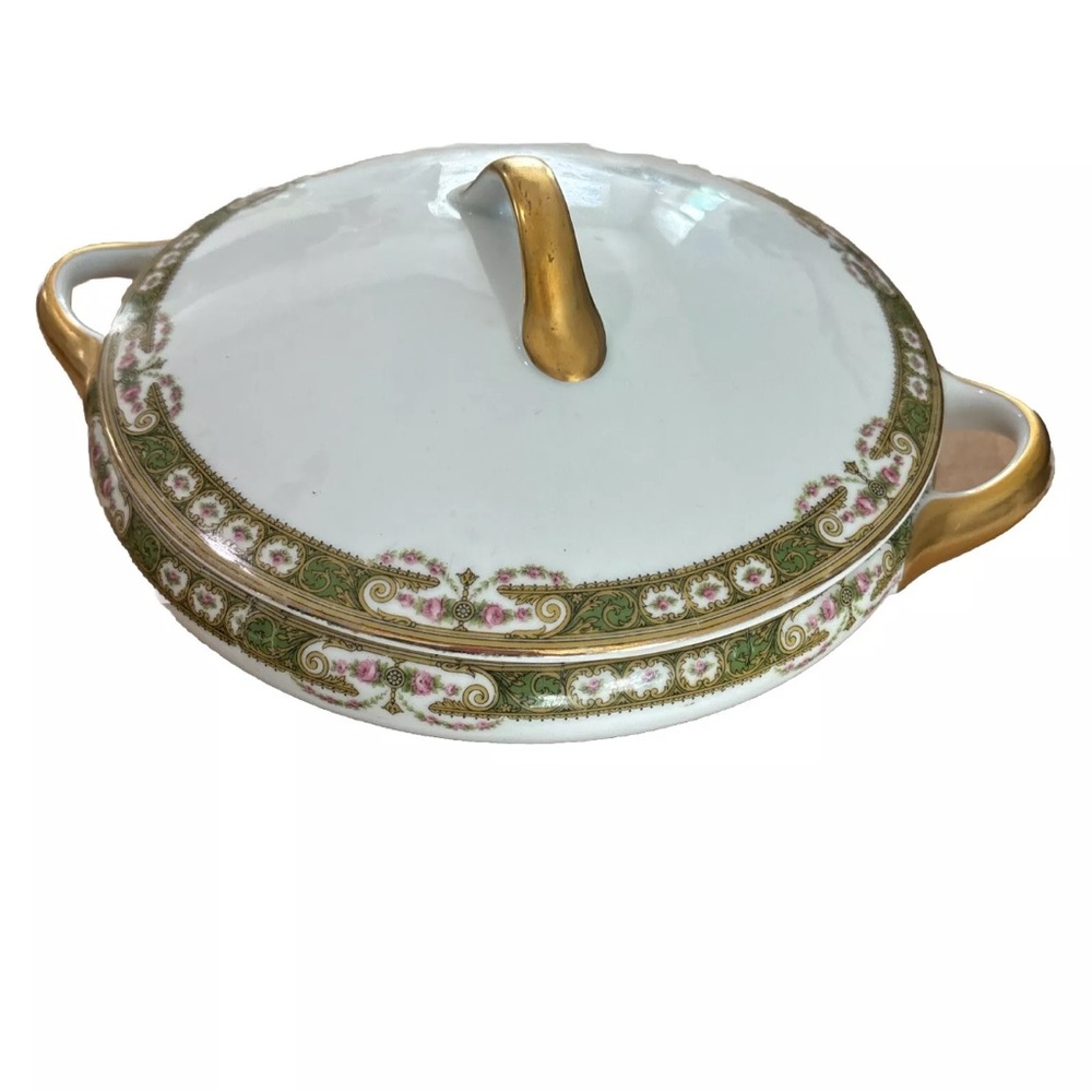 Limoges A-F France Side dish with top Gold Floral. Vintage Tableware, Antique